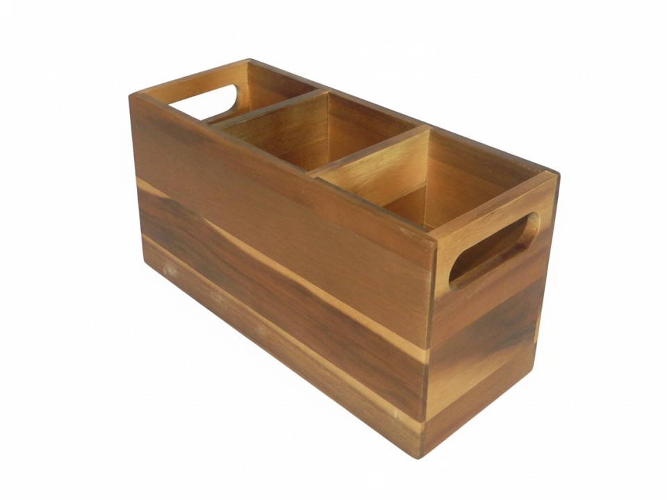 Acacia Wood 3-Compartment Drawer Organizer with Handles - Versatile Storage Solution